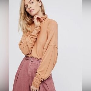Free People Camel Ribbed Knit Top